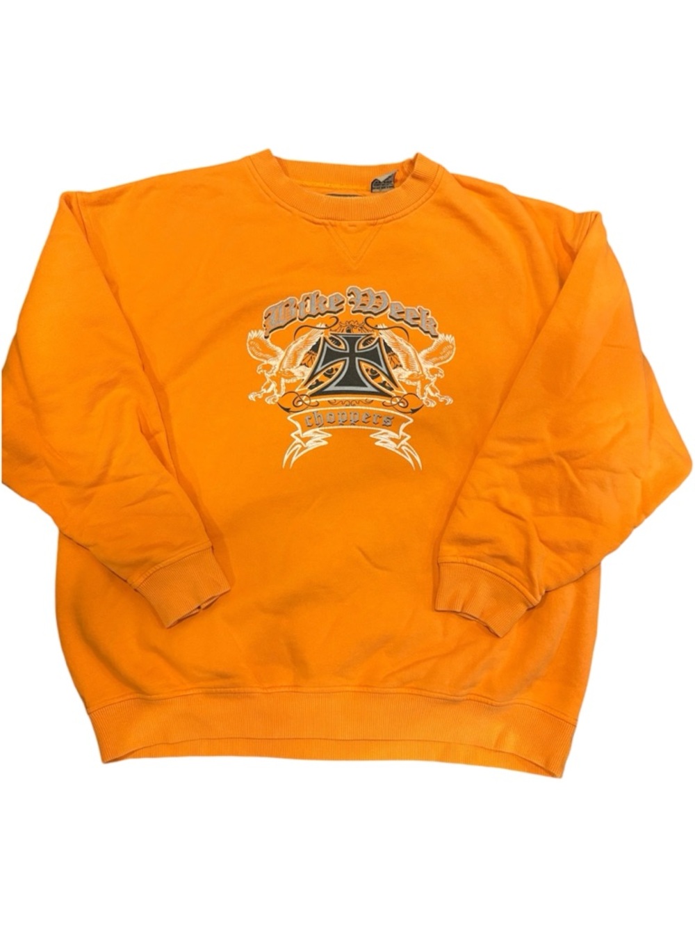 Men’s Large Vesi Sportswear Orange Graphic Crew Sweatshirt with Center Crest